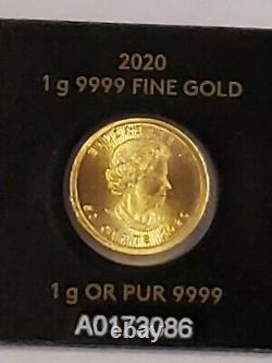 2020 Canadian Maple Leaf 1 Gram Fine. 9999 Gold Bullion Round