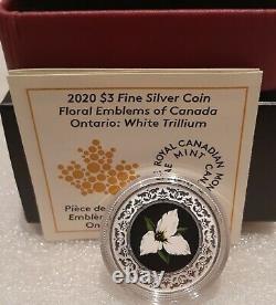 2020 Ontario White Trillium Floral Emblems Canada Silver Proof Coloured $3 Coin