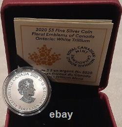 2020 Ontario White Trillium Floral Emblems Canada Silver Proof Coloured $3 Coin