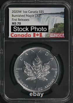 2020-W Canada $5 Silver Burnished Maple Leaf NGC MS-70 First Release Black Core