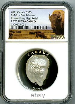 2021 $25 Canada 1oz Silver Proof Ngc Pf70 Extraordinary High Relief Buffalo Fs
