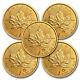 2021 Canada 1 Oz Gold Maple Leaf Bu Lot Of 5 Coins