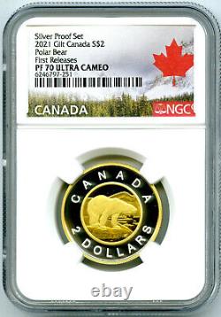 2021 Canada $2 Gilt Silver Proof Polar Bear Toonie Ngc Pf70 Ucam First Releases