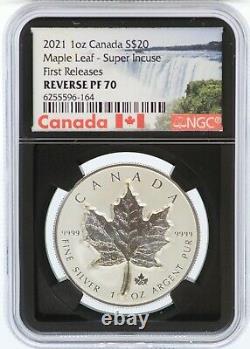2021 Canada Super Incuse Maple Leaf 1 oz Silver NGC PF70 Reverse $20 Coin JL22