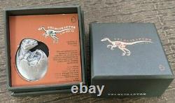 2021 Chad 10,000 Francs Hatched Velociraptor 2 oz 999 Silver Coin -500 Mintage