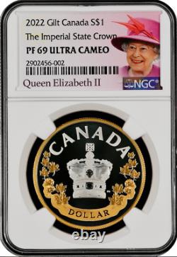 2022 Ca $1 Silver & Gold Plated Imperial State Crown Hm Qe II Pf 69 Ultra Cameo