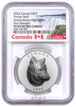 2022 Canada Timber Wolf Extraordinary High Relief 1 oz Silver $25 NGC PF69 UC FR
