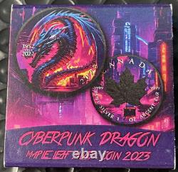 2023 1 oz Silver Cyberpunk Dragon Colorized Canada Maple Leaf Coin Capsule/COA