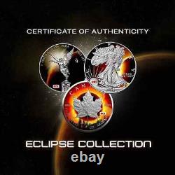 2023-2024 TOTAL ECLIPSE CHROMATICS 3 x 1 oz Silver Coin Set Canada USA Mexico