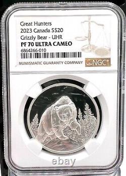 2023 Canada $20 Great Hunters Grizzly Bear UHR 1 oz Silver Coin NGC PF 70 UCAM
