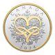 2024 Canada $20 Celebrate Love. 9999 Pure 1oz Silver Coin W Yellow Gold Plating