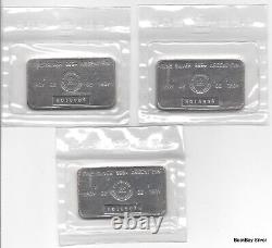 3 Sealed RCM 1oz Silver Bullion Bars with Sequential Serial #s Royal Canadian Mint