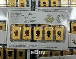 (5) 1/10 OZ Gold Bars Royal Canadian Mint Sealed in Assay Card -1/2 oz total