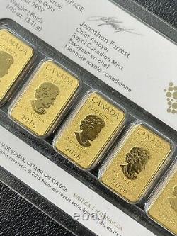 (5) 2016 $25 Royal Canadian Mint Gold Bar Coin 1/10 oz (BU) 24KT. 9999 Fine Gold