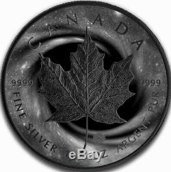 $5 Canada 1 Oz Silver Maple Leaf Black Hole Ruthenium. 9999 Fine Box, Coa, Cap