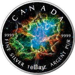 $5 Canada 1 Oz Silver Maple Leaf Crab Nebula Space Leaf. 9999 Fine Box & Cap