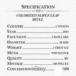 $5 Canada 1 oz Silver Maple Leaf MAPLE SKULL. 9999 Box, Cap, Coa One of 100