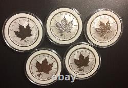5 Privy Mark Silver Coins Maple Leaf, Sheep, Horse, Wolf, 150 Years, E=mc2