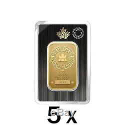 5 x 1 oz 2018 Gold Bar RCM. 9999 Gold New Design in Assay -Royal Canadian Mint