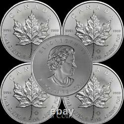 5 x 2020 Canadian 1 oz maple leaf 999.9 Silver Bullion Coin