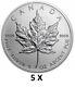 5 X New Uncirculated Royal Canadian Mint 2013 Maple Leaf 1 Oz. 999 Silver Coin
