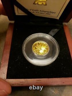 CANADA 2001 1/4 oz. 9999 Fine Gold Hologram Maple Leaf Limited Mintage