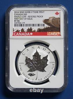 CANADA 2016 Silver Maple Leaf with Mark V Tank Privy Mark (NGC PF70 FDOI)