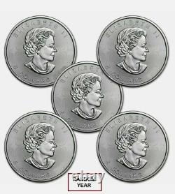 Canada 1 oz Silver Maple Leaf (RANDOM YEAR) Lot of 5 Coins. 9999 Fine Silver