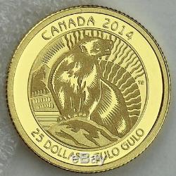 Canada 2014 $25 Wolverine Untamed Canada #3 1/4 oz. 99.99% Pure Gold Proof
