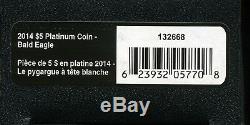 Canada 2014 $5 Proof Bald Eagle 1/10 oz Fine Platinum Coin with Box and COA