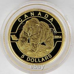 Canada 2014 The Grizzly Bear 1/10 oz Pure Gold Coin #1 O Canada $5 Gold Series