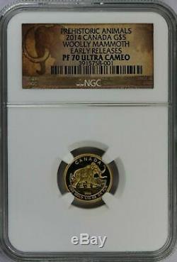 Canada 2014 Woolly Mammoth Prehistoric $5 1/10 Oz Pure Gold Proof NGC PF70 UC ER