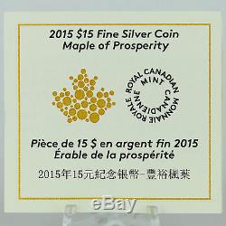 Canada 2015 $15 Maple of Prosperity 1 oz. 99.99% Pure Silver Hologram Proof Coin