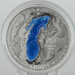 Canada 2015 $20 Lake Michigan 1 oz. Pure Silver Color Proof Coin Great Lakes