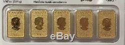 Canada 2016 Legal Tender $25 5pc 1/10 oz Gold Bar Royal Canadian Mint. 9999