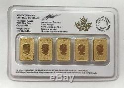 Canada 2016 Legal Tender $25 5pc 1/10 oz Gold Bar Royal Canadian Mint. 9999