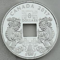 Canada 2017 $8 Feng Shui Good Luck Charms Pure Silver Proof with Square Hole