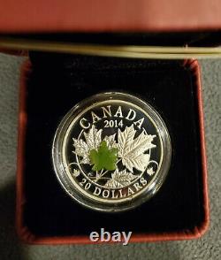 Canada Rare Limited Proof Silver Majestic Maple Leaves Jade Inlay 2014 1 Oz Coin