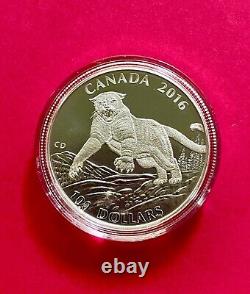 Canadian $ 100.00 99.99% Silver Coin The Cougar