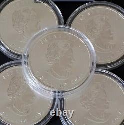 Canadian 2014.9999 $5 Silver Maple Leaf Bu Coins Lot of 5 1 oz