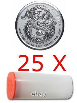 LUCKY DRAGON 25 X 2020 1 oz Pure Silver High Relief Coin in Mint Tube CANADA