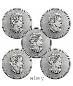 Lot 5 X 1 Troy Oz. 9999 Silver 2021 Canadian Maple Leaf Coins Bu