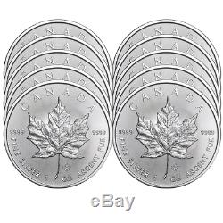 Lot of 10 2019 $5 Silver Canadian Maple Leaf 1 oz Brilliant Uncirculated