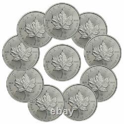 Lot of 10 2021 Canada 1 oz Silver Maple Leaf $5 Coins GEM BU
