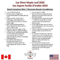 Lot of 10 x 1 oz 2020 Canadian Maple Leaf Silver Coin