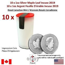 Lot of 10 x 1oz 2019 Canadian Maple Leaf Incuse Silver Coin