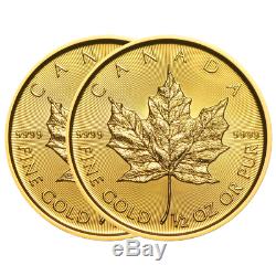 Lot of 2 2019 $20 Gold Canadian Maple Leaf. 9999 1/2 oz Brilliant Uncirculated
