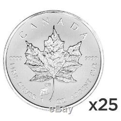 Lot of 25 x 1 oz 2015 Canadian Maple Leaf Year of the Sheep Privy Silver Coin