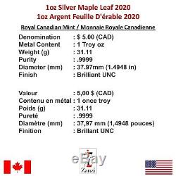 Lot of 25 x 1oz 2020 Canadian Maple Leaf Silver Coin