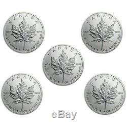 Lot of 5 2013 1 oz Canadian Silver Maple Leaf $5 Coin 9999 Fine Silver